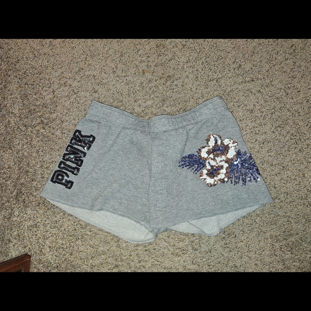 PINK Victoria's Secret Gray Sequin Hibiscus Shorts  HTF